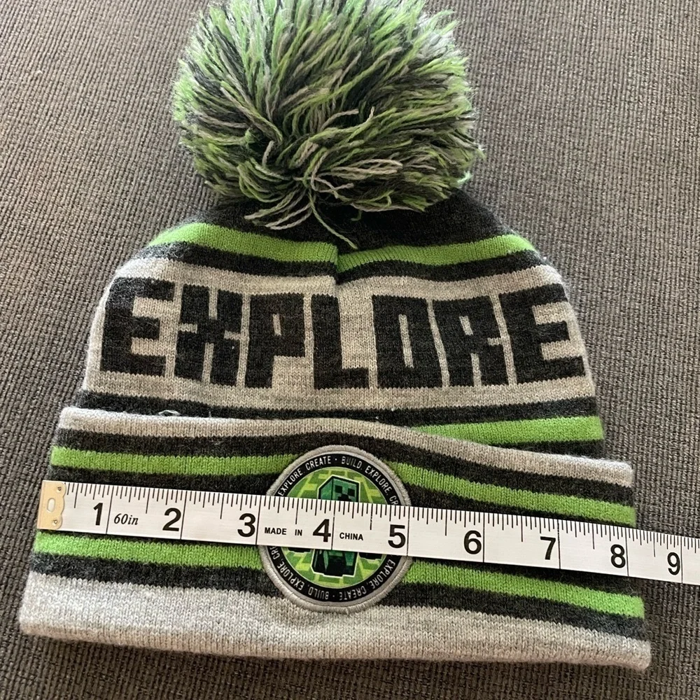 Minecraft kids Youth Beanie embroidered front patch cuff and pom cap